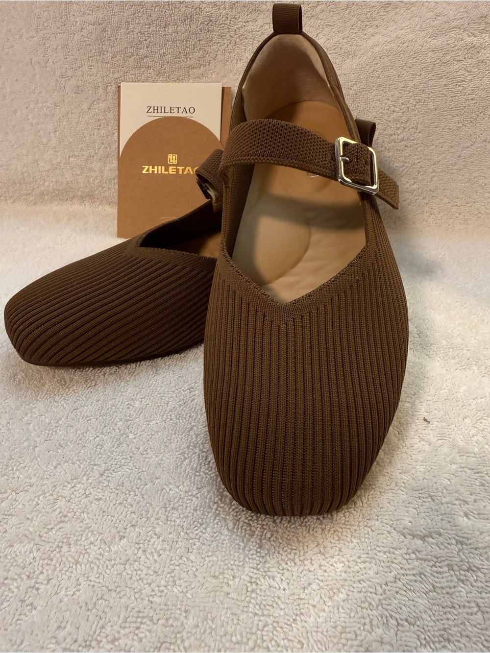 ZHILETAO Brown Ribbed Mary Jane Flats bundle shoes for deeper discount